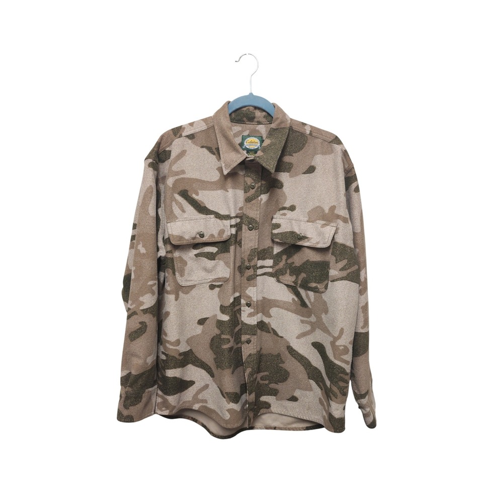 Outdoors Cabelas Mens Desert Camo Fleece Button Down Shirt Jacket L Reg 93-0391